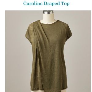 SUNDANCE Caroline Top 100% linen. Army/Loden green. New. Short sleeve. Unique.